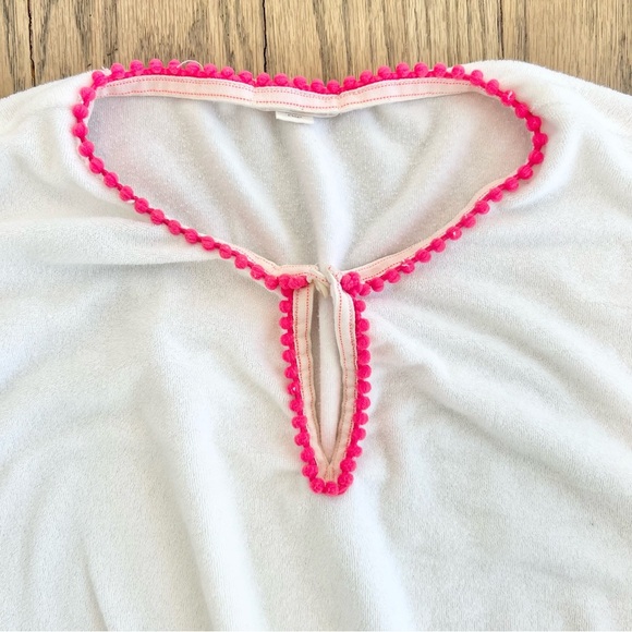 Crewcuts J Crew Girls White Terrycloth Pink Pom Pom Trim Swim Coverup Size 12 - Picture 3 of 7